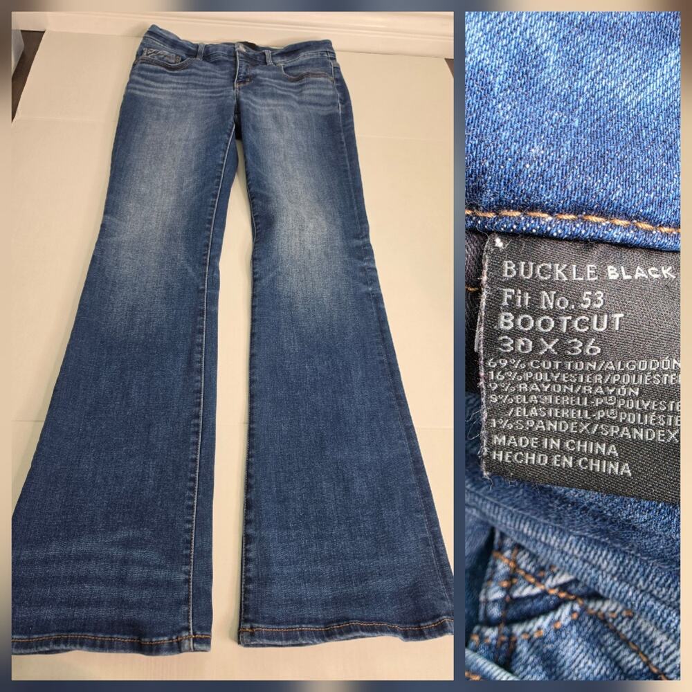 Buckle Black Fit No 53 Bootcut Jeans Womens Size 30x35 Dark Wash Mid Rise Y2K